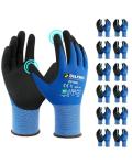 Safety Work Gloves MicroFoam Nitrile Coated-12 Pairs Pack,Blue Seamless Knit Nylon Glove with Black Micro-Foam Nitrile Grip,Ideal for General Purpose,Automotive,Home Improvement,Painting(Large)