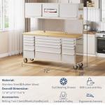 IDEALHOUSE 72 inch Rolling Tool Chest, Garage Workbench with 15 Drawers, Solid Rubber Wood Top & with Wheels Lock Key Locking, Mobile Workstation Tool Cabinet for Workshop Storage