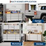 IDEALHOUSE 72 inch Rolling Tool Chest, Garage Workbench with 15 Drawers, Solid Rubber Wood Top & with Wheels Lock Key Locking, Mobile Workstation Tool Cabinet for Workshop Storage