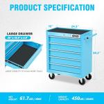 DNA Motoring 5-Drawer Plastic Top Rolling Tool Cabinet with Keyed Locking System,13" D x 24.5" W x 30.3" H, Blue, TOOLS-00485