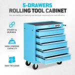 DNA Motoring 5-Drawer Plastic Top Rolling Tool Cabinet with Keyed Locking System,13" D x 24.5" W x 30.3" H, Blue, TOOLS-00485