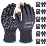 HPHST Work Gloves Micro-Foam Nitrile Coated, Breathable and Durable Nylon Working Gloves with Tiger Stripes Grip for Men Women, for Automotive Electronic Assembly (Grey, Large (Pack of 12))