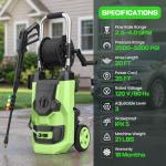 Imdot 2026 New Pressure Cleaner PSI5000 with 3 Levels Adjustable Pressure Gun, Portable Pull-Handle, 4 Nozzles and Foam Cannon, Heavy Duty Cleaner Machine for Home/Car/Fence/Garden, Green