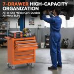 Cobinery 7-Drawer Rolling Tool Chest with Wheels, Metal Tool Storage Cabinet with Lock&Keys and Swivel, Toolbox with Drawers, Tool Box for Warehouse,Garage, Repair Shop, Workshop (Orange,7-Drawer)