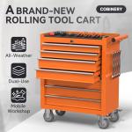 Cobinery 7-Drawer Rolling Tool Chest with Wheels, Metal Tool Storage Cabinet with Lock&Keys and Swivel, Toolbox with Drawers, Tool Box for Warehouse,Garage, Repair Shop, Workshop (Orange,7-Drawer)
