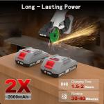 NANWEI 3 Inch Angle Grinder Cordless Brushless With LED Light,Mini Variable Speed Angle Grinder With 2 x 20V 2.0Ah Battery,15000rpm,7Pcs Cutting Discs For Cutting Grinding Polishing (With Batteries)