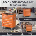 Cobinery 7-Drawer Rolling Tool Chest with Wheels, Metal Tool Storage Cabinet with Lock&Keys and Swivel, Toolbox with Drawers, Tool Box for Warehouse,Garage, Repair Shop, Workshop (Orange,7-Drawer)