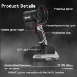 NANWEI 3 Inch Angle Grinder Cordless Brushless With LED Light,Mini Variable Speed Angle Grinder With 2 x 20V 2.0Ah Battery,15000rpm,7Pcs Cutting Discs For Cutting Grinding Polishing (With Batteries)