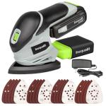 Inequalit Cordless Detail Sander, Electric Sander with 12000 RPM 20V 1.3Ah, Including 20Pcs Sandpapers and Dust Collection System for Precise Sanding in Tight Spaces, Battery and Charger Bundled