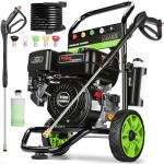 Professional 4200PSI 4GPM 212CC Gas Exterior Cleaner, 7.0HP Commercial Gas Washing Machine with 1L Foam Bottle 8" Wheels 5 Nozzles 25FT Hose for Home Car Driveway Yard (EPA/CARB/ETL Compliant), Black