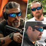 WISTON Polarized Z87 Sunglasses Wrap Around Sunglasses for Men Rectangular Safety Glasses UV400 for Sport Working 8231 Matte Black/Ice Blue Lens