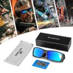 WISTON Polarized Z87 Sunglasses Wrap Around Sunglasses for Men Rectangular Safety Glasses UV400 for Sport Working 8231 Matte Black/Ice Blue Lens