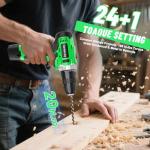 12V Cordless Power Drill Set, Electric Drill with Battery and Charger, 35pcs Acessories, 3/8"Keyless Chuck, 2 Variable Speed, 24+1 Position, Compact Drill Driver Kit for Home & DIY Project(green）