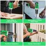 12V Cordless Power Drill Set, Electric Drill with Battery and Charger, 35pcs Acessories, 3/8"Keyless Chuck, 2 Variable Speed, 24+1 Position, Compact Drill Driver Kit for Home & DIY Project(green）