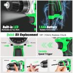 12V Cordless Power Drill Set, Electric Drill with Battery and Charger, 35pcs Acessories, 3/8"Keyless Chuck, 2 Variable Speed, 24+1 Position, Compact Drill Driver Kit for Home & DIY Project(green）