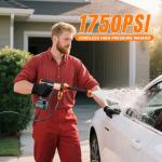 Deyisha 1750 PSI Upgraded Cordless Pressure Washer with Brushless Motor, 2 * 4.0Ah Battery, 6-in-1 Nozzle, Touch Screen, Stroage Bag, Handheld Portable Pressure Washer, Electric Pressure Washer