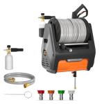 Giraffe Tools Grandfalls Retractable Pressure Washer Pro, Wall Mount Pressure Washer, Electric Power Washer, Automatic Rewind, Max 2900PSI 2.2GPM, Dark Silver Case with 100ft Pressure Hoses