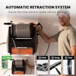 Giraffe Tools Grandfalls Retractable Pressure Washer Pro, Wall Mount Pressure Washer, Electric Power Washer, Automatic Rewind, Max 2900PSI 2.2GPM, Dark Silver Case with 100ft Pressure Hoses