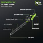 Greenworks 40V 26in Brushless Hedge Trimmer, Tool only