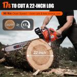 68CC Gas Powered Chainsaw 22 24 Inch Bar Chainsaws 2-Cycle Cordless Handheld Petrol Gasoline Chain Saw for Tree Felling Forestry Logging Backyard Storm Farm Wood Cutting