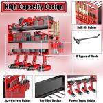 FaloStwer Modular Power Tool Organizer Wall Mount, Garage Drill Storage Shelf with Hooks, Heavy Duty Metal Premium Garage Tool Shelf, Gift for Man Cordless Tool Storage Rack (Red)