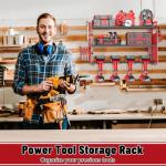 FaloStwer Modular Power Tool Organizer Wall Mount, Garage Drill Storage Shelf with Hooks, Heavy Duty Metal Premium Garage Tool Shelf, Gift for Man Cordless Tool Storage Rack (Red)