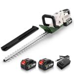 DGQHME 20" Hedge Trimmer Cordless,Electric Bush Trimmer with 2 Pack Rechargeable Batteries,Lightweight Hedge Trimmers,3000RPM 180°Rotatable Head,3/4" Blade Gap
