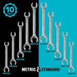DURATECH Flare Nut Wrench Set, Standard & Metric, 10-Piece, 1/4" to 7/8'' & 9-21mm, CR-V Steel, Organizer Pouch Included