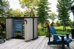 Keter Patio Store 4.6 x 4.0 ft. Resin Outdoor Storage Shed with Paintable and Drillable Walls for Customization-Perfect for Yard Tools and Pool Toys, Grey