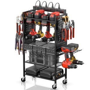 Power Tool Organizer Cart with Charging Station