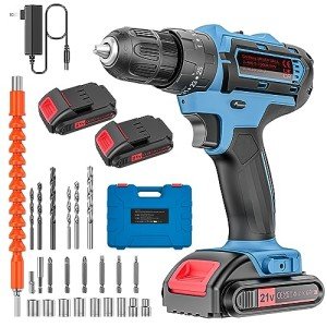 21V Cordless Power Drill Set with 2 Batteries