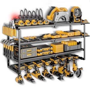 Power Tool Organizer with Power Strip and Shelves