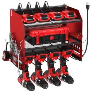 Wall-Mounted Power Tool Organizer with Charging Station