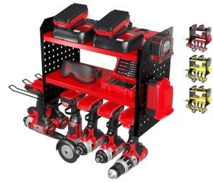 Power Tool Organizer with 6 Drill Holder Rack
