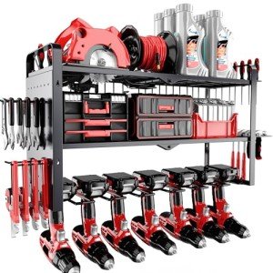 Wall-Mount Power Tool Organizer with 7 Drill Holders