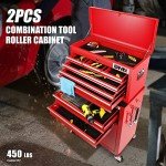 2-Pcs Red Combination Tool Rolling Cabinet