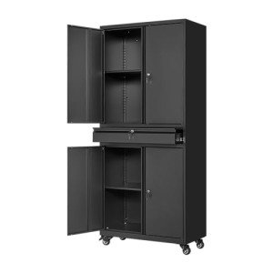 Yizosh Rolling Metal Garage Storage Cabinet with Lockbox