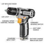 DEKO PRO 12V Cordless Drill Set with Accessories