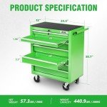 7-Drawer Rolling Tool Cabinet with Lock, Green