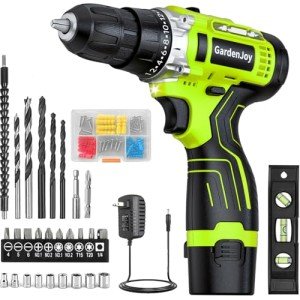 GardenJoy 12V Cordless Power Drill Set with Accessories