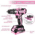 Cordless Pink Drill Kit: 20V Power Tools Set