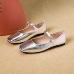 Stylish Women's Mary Jane Flats - Silver Size 41