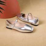 Stylish Women's Mary Jane Flats - Silver Size 41