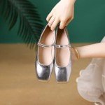 Stylish Women's Mary Jane Flats - Silver Size 41