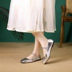 Stylish Women's Mary Jane Flats - Silver Size 41