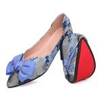 Hxlber Women's Bow Embroidery Pointed Flats - Blue