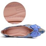 Hxlber Women's Bow Embroidery Pointed Flats - Blue