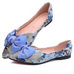 Hxlber Women's Bow Embroidery Pointed Flats - Blue