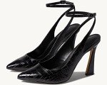 Reoplty Women's Black Ankle Strap Pointed Heels
