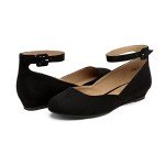 Stylish Women's Black Ankle Strap Ballet Flats